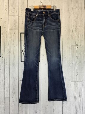 American Eagle Kick Boot Dark Wash Flare Jeans Size 8 Super Stretch Y2K